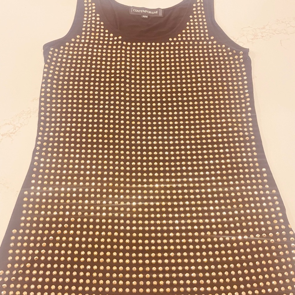 Black Tank Top By Contemporaine Exclusive for Simons with Gold Studs